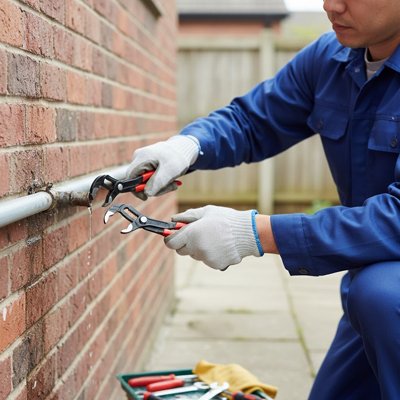 Technicien utilisant pince multiprise sur tuyau métallique