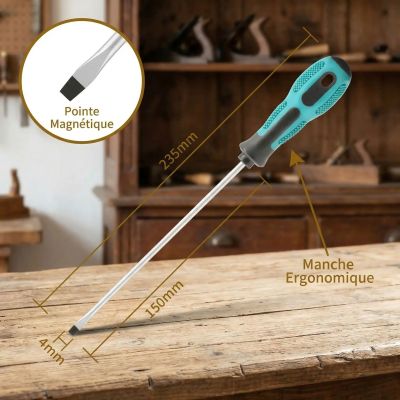 caractéristiques tournevis magnétique ergonomique taille 4 par 150 mm