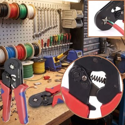 Pince à sertir HSC8 6-4A sur établi d'atelier électrique