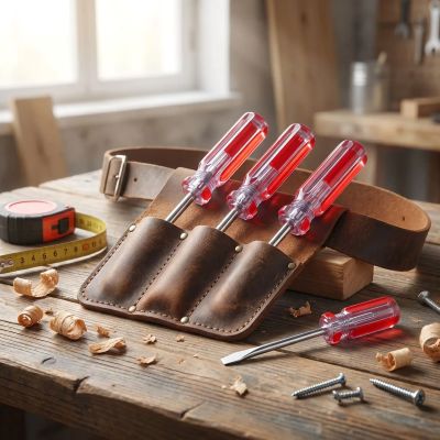 tournevis plat en acier CR V transparent dans une ceinture porte outils