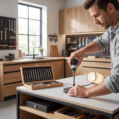 Tournevis polyvalent magnétique à cliquet utilisé pour bricoler une lampe
