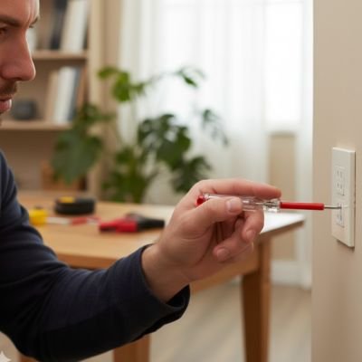 Tournevis testeur détecteur de tension sur une prise électrique