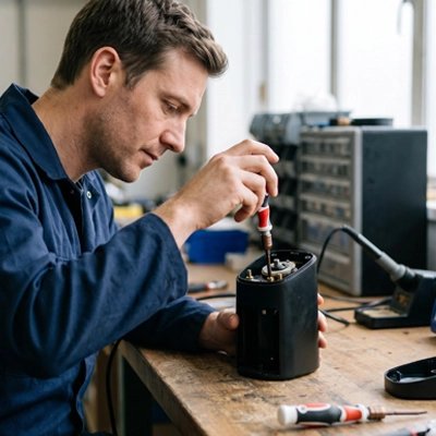 Tournevis utilisé par un homme sur un appareil électroménager