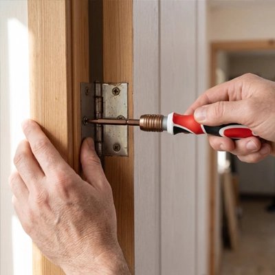 Tournevis utilisé  sur une charnière de porte